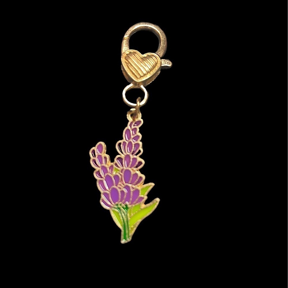 Purple lupin keyring Flower keychain  gardeners  plant Enamel charms gold tone